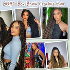 Goddess Box Braids Crochet Hair for Black Women 24 Inch 7 Packs Boho Crochet Box Braids Pre Looped Bohomian Box Braids crochet hair with Curly Ends Synthetic Braiding Hair Extensions M33/30/27
