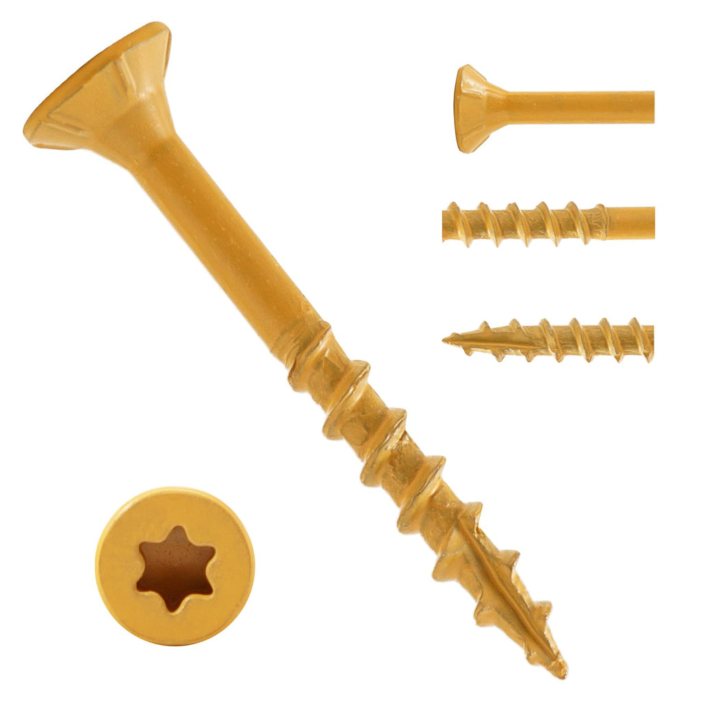 LIONMAX Wood Screws 1-1/2 Inch, Deck Screws #8 x 1-1/2", 1000 PCS, Rust Resistant, Epoxy Coated, Exterior Wood Screw, Outdoor Decking Screws, Torx/Star Drive Head, T25 Star Bit Included, Tan