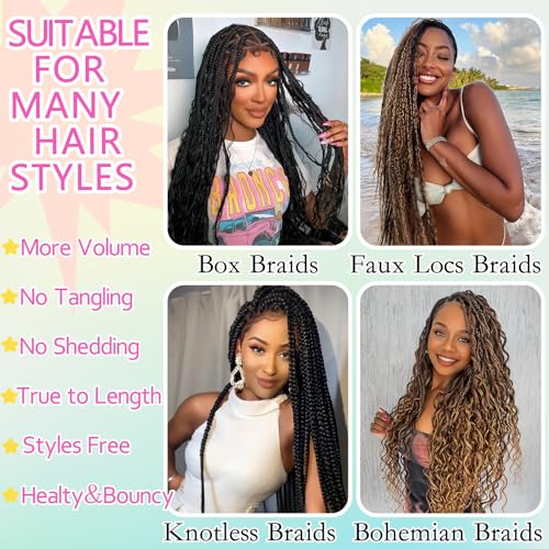 Human Braiding Hair Mix Synthetic Boho Hair for Braiding, 16 Inch 200g Boho Braids 4 Bundles Wet and Wavy Curly Deep Wave Bulk Bohemian Extensions for Black Women (1B, 16inch)