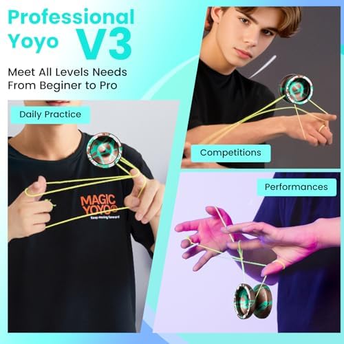 MAGICYOYO V3 Responsive Yoyo Professional Dual Purpose Metal Yoyo for Kids Beginners & Adults, Includes Replacement Bearing, 12 Strings, Removal Tool, Axle, & Case (Brown Green)