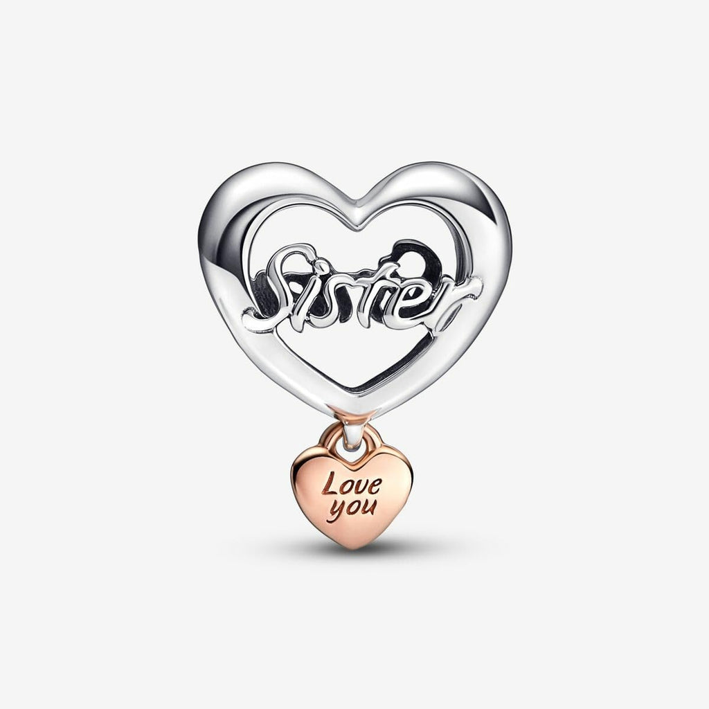 PANDORA Love You Sister Heart Charm - Compatible Moments - Stunning Women's Jewelry - Gift for Her - Made Rose & Sterling Silver - With Gift Box