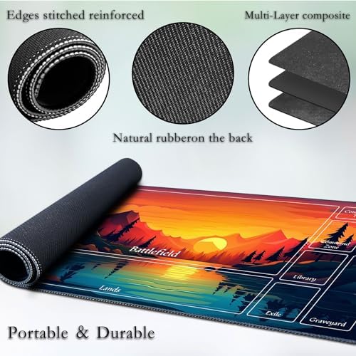 for MTG Game Playmat, for Magic TCG Rubber Play mat,Tabletop Card Playmats with Smooth Surface,Trading Card Inked Game Mat with New Zones,Battle Game,Sunset Forest