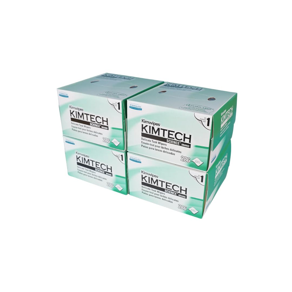 Kimtech Science KimWipes Delicate Task Wipers, 4.4 x 8.4 in., 1-Ply, 286 Sheets/Box, 4 Packs, KW01x4