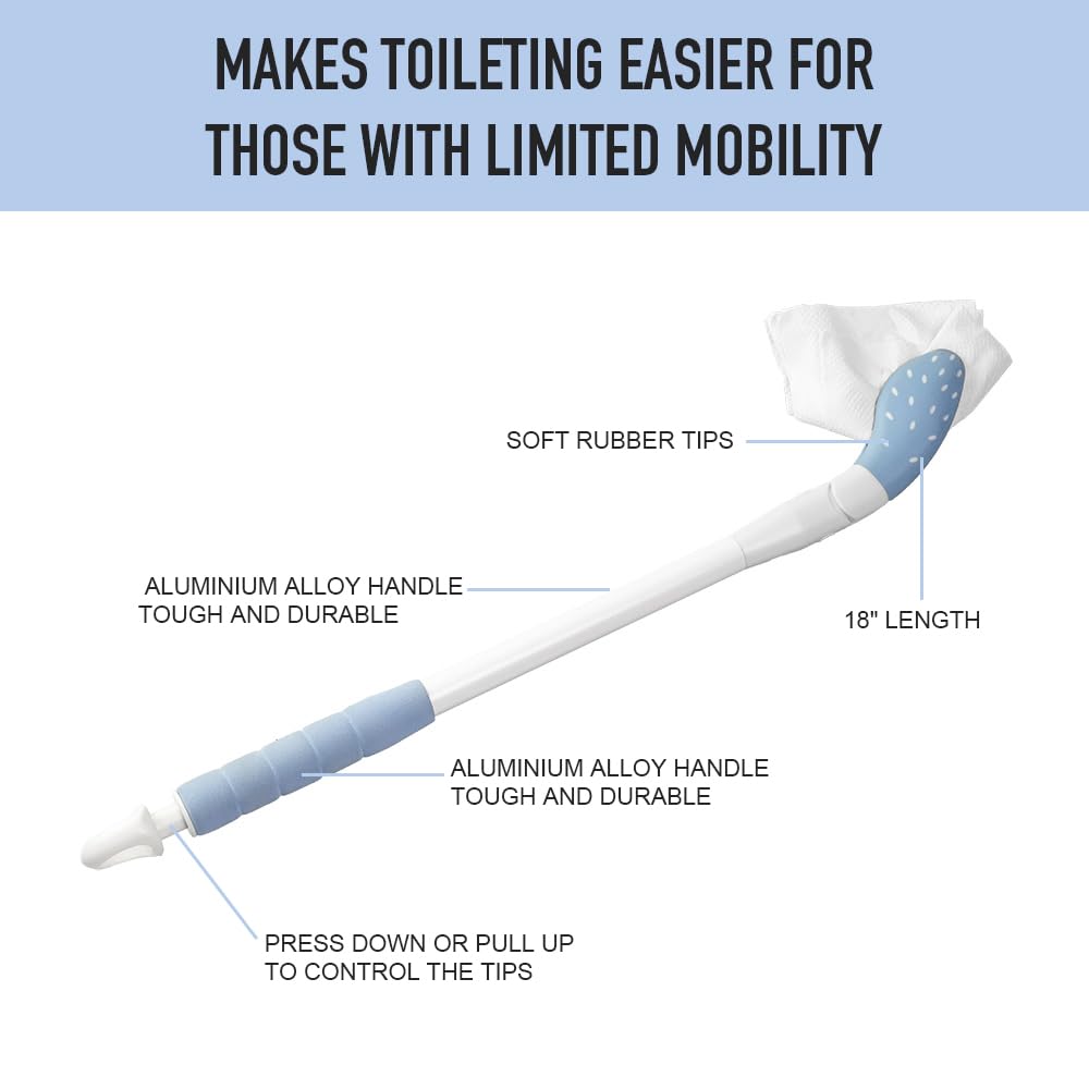 EASACE Toilet Wiping Aid, 18 Inch Extended Reach Comfort Tool, Self Assist Tissue Holder for Limited Mobility, Seniors