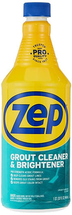 Zep Grout Cleaner and Brightener and Easy to Use Handheld Brush - 32 oz (Case of 2) - ZU104632 - Deep Cleaning Formula Removes Old Stains From Grout