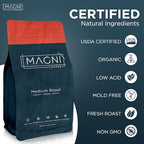 Magni Coffee - Ground - Medium Roast - Low Acid - Single Origin USDA Organic Non-GMO Beans Third Party Tested For Mycotoxins & Pesticides - Fair Trade -12 Oz