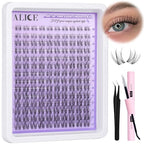 ALICE Cluster Eyelash Extension Kit Natural Wispy Lash Clusters Kit Lash Extension Kit Clear Band 168pcs C Curl 11-13mm Individual Lashes with Lash Glue Bond and Seal Self Application at Home