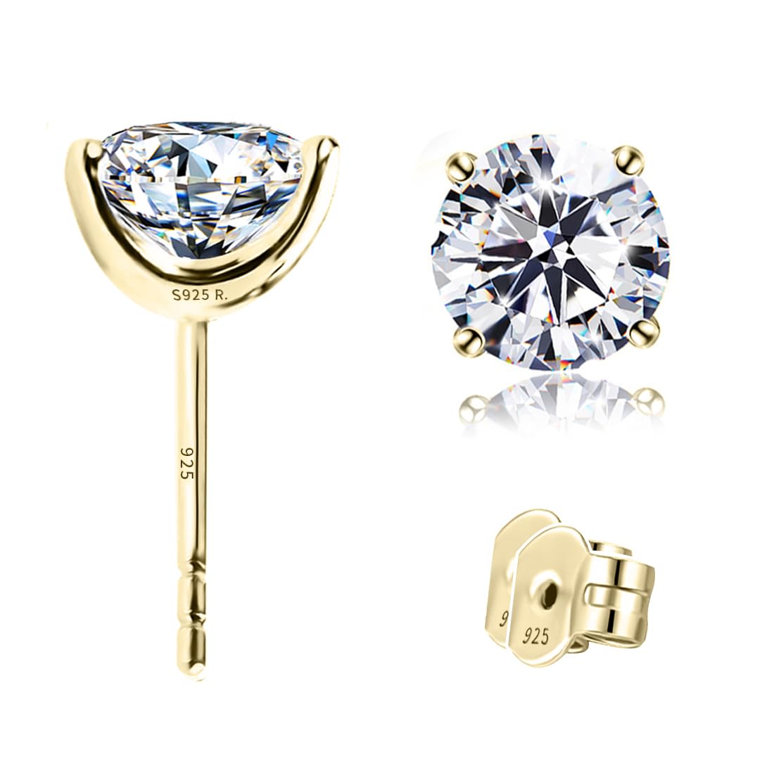 "STUNNING FLAME" 18K Yellow Gold Plated Sterling Silver Cubic-Zirconia Stud CZ Earrings | 2ct