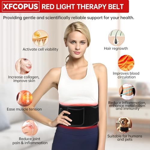 Red Light Therapy for Body, 660nm&850nm Red Light Therapy Belt, 5 Gears 9 Timers Remote Control, Near Infrared Light Therapy Belt Wrap with Pulse for Back Waist Muscle Pain Relief