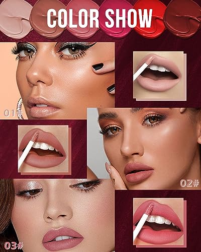 Matte Liquid Lipstick Kit-3Pcs High Pigmented Lip Tint Stain,Super Matte Velvet Tinted Lip Gloss,Up to 16H Wear Lipgloss,Long Lasting Waterproof Non-Stick Cup Lipstain, Makeup Gift for Women-Set A