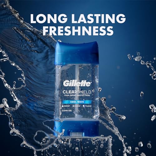 Gillette Antiperspirant and Deodorant for Men, 72hr Sweat & Odor Protection, Long Lasting Freshness, Anti-White Mark Technology, Clear Gel, Cool Wave Scent, 3.8 oz (Pack of 3)