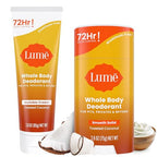 Lume Whole Body Deodorant - Invisible Cream Tube and Solid Stick - 72 Hour Odor Control - Aluminum Free, Baking Soda Free, Skin Safe - 3.0 Ounce 2.6 Ounce Bundle (Toasted Coconut)