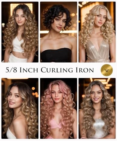 5/8 Inch Curling Iron, 5/8 Curling Wand, Hair Curling Iron with Adjustable Temperature,Pencil Hair Curler for Medium and Long Hair with LCD, with Heat Resistant Glove, 8-in-1 Gift Set