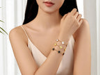 iGenztech (Sturdy Version) 18K Gold Plated Bracelets for Women Men (Double Sided) Four Leaf Clover Cute Trendy Lucky Braclet (Adjustable) Fit Wrist Within 8 Inch, Gold White Black Green Blue Red Pink