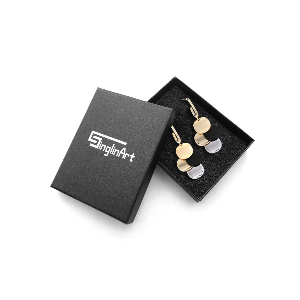 SinglinArt Black 14K Gold Plated Earrings for Women Dangle Drop Fashion Jewelry