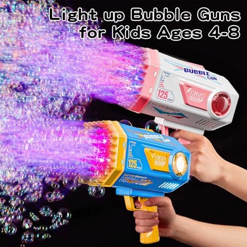 Bubble Gun, 125 Holes Bubble Machine with Lights, Bubble Guns for Kids Ages 4-8 Year Old, Big Bubble Gun Blaster for Wedding, Summer Outdoor Toy Birthday Bubble Maker Party Favors (Blue)