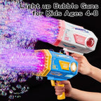 Bubble Gun, 125 Holes Bubble Machine with Lights, Bubble Guns for Kids Ages 4-8 Year Old, Big Bubble Gun Blaster for Wedding, Summer Outdoor Toy Birthday Bubble Maker Party Favors (Blue)
