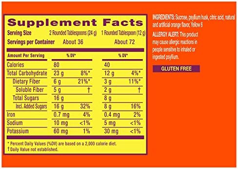 Metamucil Fiber, 4-in-1 Psyllium Fiber Supplement Powder with Real Sugar, Orange Smooth Flavored Drink, 72 Servings (Packaging May Vary), Coarse Texture, 1.9 Pound (Pack of 1)