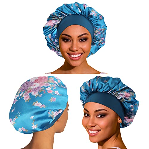 5 Pack Satin Bonnet Silk Bonnet for Sleeping Women, Hair Sleep Bonnets for Women, Wide Soft Band Large Sleep Cap for Curly Hair Braids