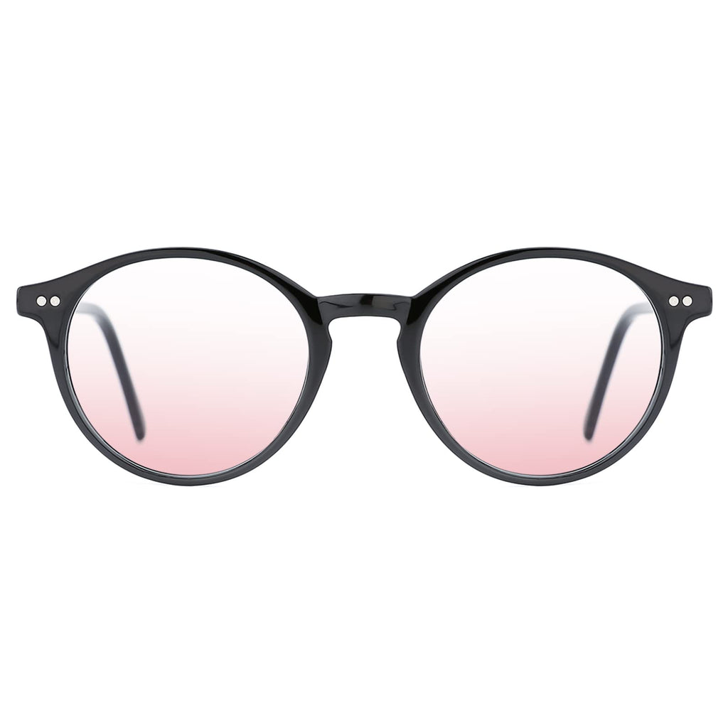 TIJN Blue Light Blocking Glasses Men Women Vintage Thick Round Rim Frame Eyeglasses(Black Tinted Blush)