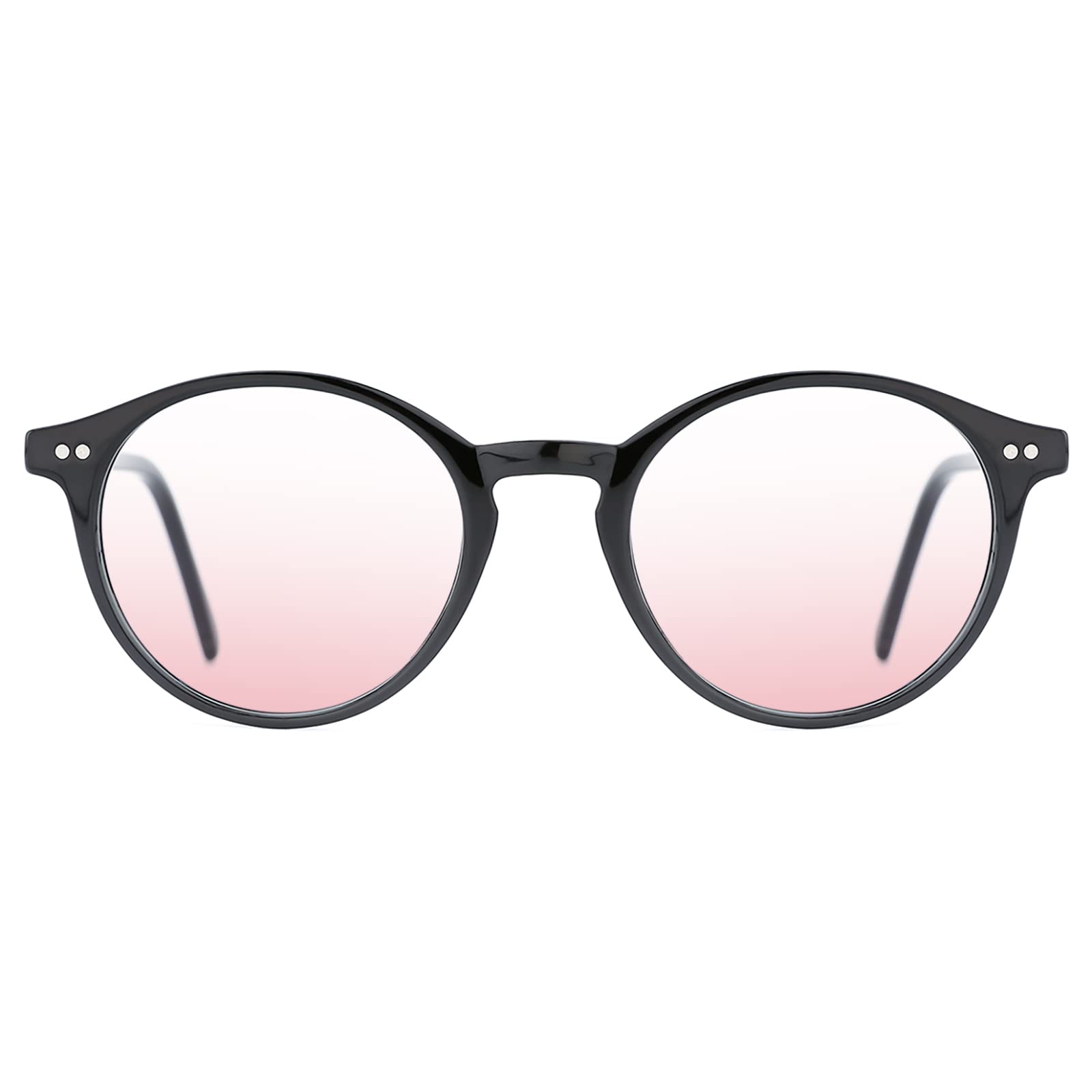 TIJN Blue Light Blocking Glasses Men Women Vintage Thick Round Rim Frame Eyeglasses(Black Tinted Blush)