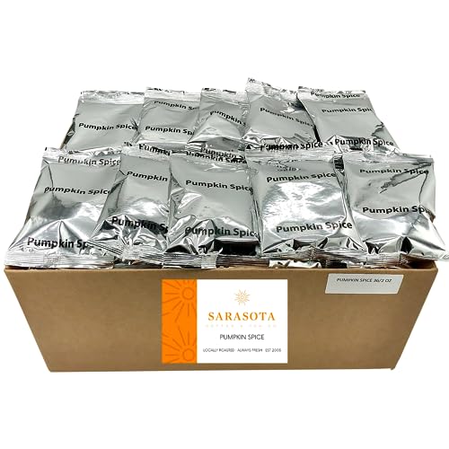 Sarasota Coffee Ground Packets | Gourmet Flavored Medium Roast Bulk Coffee Packs | Pumpkin Spice | Low Acid Mold Free Singles Individual Pouches for 12 Cup Coffee Maker | 2 Ounce Bags, 36 Count
