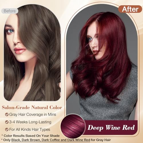 Dark Wine Red Hair Dye Shampoo 3 in 1 with Argan Oil, Instant Gray Hair Coverage in Minutes, Long-lasting Hair Color Shampoo Hair Dye, Shampoo Para Canas Mujer, Easy & Quick to Use for Men Women 500ML