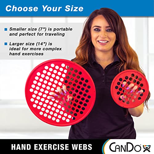 CanDo Hand Exercise Webs for Physical Therapy, Grip Strengthening, and Hand, Finger, Wrist Resistance Workouts, Portable Size, Low Powder, 7" Diameter, Red: Light