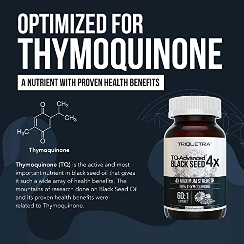 20% Thymoquinone Black Seed Oil Extract Capsules - TQ-Advanced 4X®: Potent Thymoquinone Concentration Available - 60:1 Concentrate from Nigella Sativa, Raw Form, Vegan, Glass Bottle (60 Capsules)
