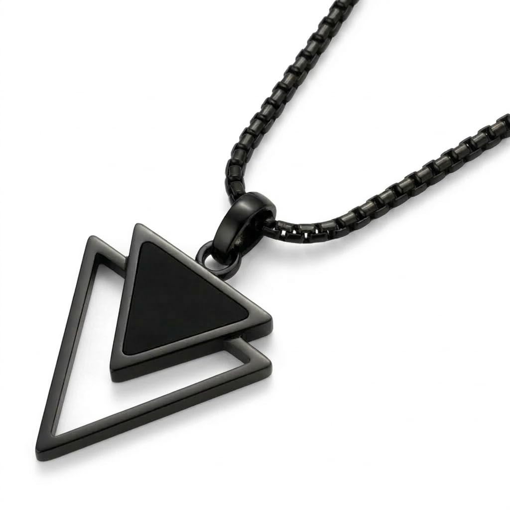 Galis Mens Necklace - Premium Stainless Steel for Men, Non Tarnish with Triangle Black Enamel Pendant, Chain Pendants, Stylish - Gifts for Him - Black 24"