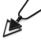 Galis Mens Necklace - Premium Stainless Steel for Men, Non Tarnish with Triangle Black Enamel Pendant, Chain Pendants, Stylish - Gifts for Him - Black 24"