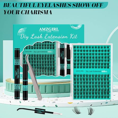 Lash Extension Kit,DIY Eyelash Clusters Kit 168Pcs with Lash Bond and Seal Glue Waterproof,Eyelashes Remover for Lash Cluster Extensions Kit for Beginner,Lashes Applicator Tool(Medusa,D-Mix8-16mm Kit)