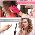Geyoga 2 Pcs Heat Resistant Gloves for Hair Styling 3 Finger Barber Gloves Reusable Curling Wand Heat Protector for Hair Dye(Rose Red)