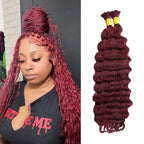 Human Hair Braiding Hair 12A Deep Wave Bulk Human Hair For Braiding 14 Inch 100g/2Bundles No Weft Human Braiding Hair Extensions 99J Burgundy Deep Wave Bulk Human Hair For Boho Braids