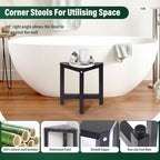TYYIHUA Shower Foot Stool for Shaving Legs 13.2", Bamboo Shower Stool for Inside Shower, Corner Shower Foot Rest for Small Spaces, Waterproof Small Shower Bench for Bathroom, Black