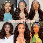 Headband Wig Human Hair Body Wave 26 Inch Chocolate Brown Glueless None Lace Front Wig Brazilian Virgin Human Hair Wigs Wear and Go Wigs for Black Women 150% Density Wigs