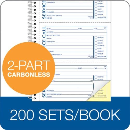 Adams Service Call Book, 5.25 x 11 Inch, Spiral Binding, 2-Part, Carbonless, 4 Messages per Page, 200 Sets, White and Canary (SC1155), White/Canary