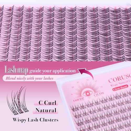 Insivible Band Lash Clusters Kit Wispy Eyelash Clusters Natural Lash Extension Kit 9-12mm Cluster Eyelash Extensions 168pcs Individual Lashes Clear Lash Bond and Seal Lash Tweezers