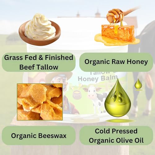 Tallow & Honey Balm, Tallow Face Moisturizer, Beef Tallow for Skin, Handmade All-Natural Moisturizer with Grass-Fed Beef Tallow & Raw Wild Honey for Smooth, Hydrated Skin, Natural Formula (1PCS)