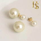 HighSpark Double Sided Pearl Earrings - Pearl Front Back Earrings - Many Styles - Stunning Gift - GD-White