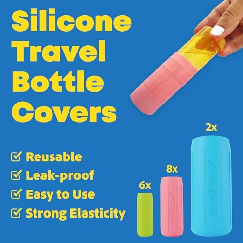 Multi-Size Silicone Bottle Covers for Travel – Leak-Proof Stretchable Sleeves & Safety Clip Locks, Silicone Covers for Travel Toiletries, Bottle Covers for Traveling Essentials