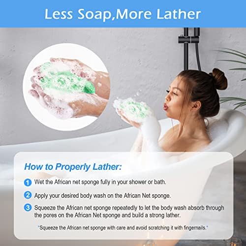3 Pieces African Net Sponge, African Exfoliating Net Rip-Resistant Loofah Exfoliating, Body Back Scrubber for Shower, Long Nylon Exfoliating Back Washcloth Towel for All Skin Daily Use