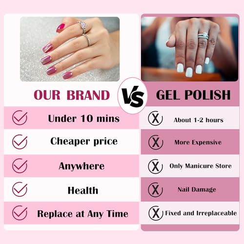 Press On Nails Red - Jofay Fashion Press On Nails Christmas Short Square for Gifts, Chrome Red Stick On Nails with Glue, Glossy Reusable Nail Tips in 16 Sizes - 32 Soft Gel Fake Nails Kit, Chrome Red