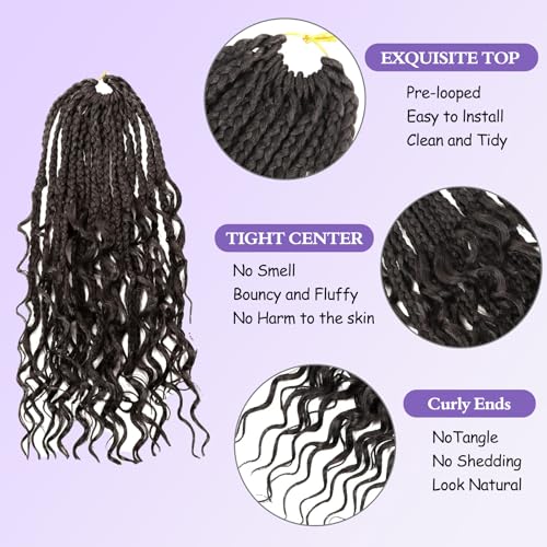 Goddess box braids Crochet Hair,10inch Pre Looped Crochet Boho Braids with curly Ends,8pcs Boho Box Braids Crochet Hair Extensions for Black Women