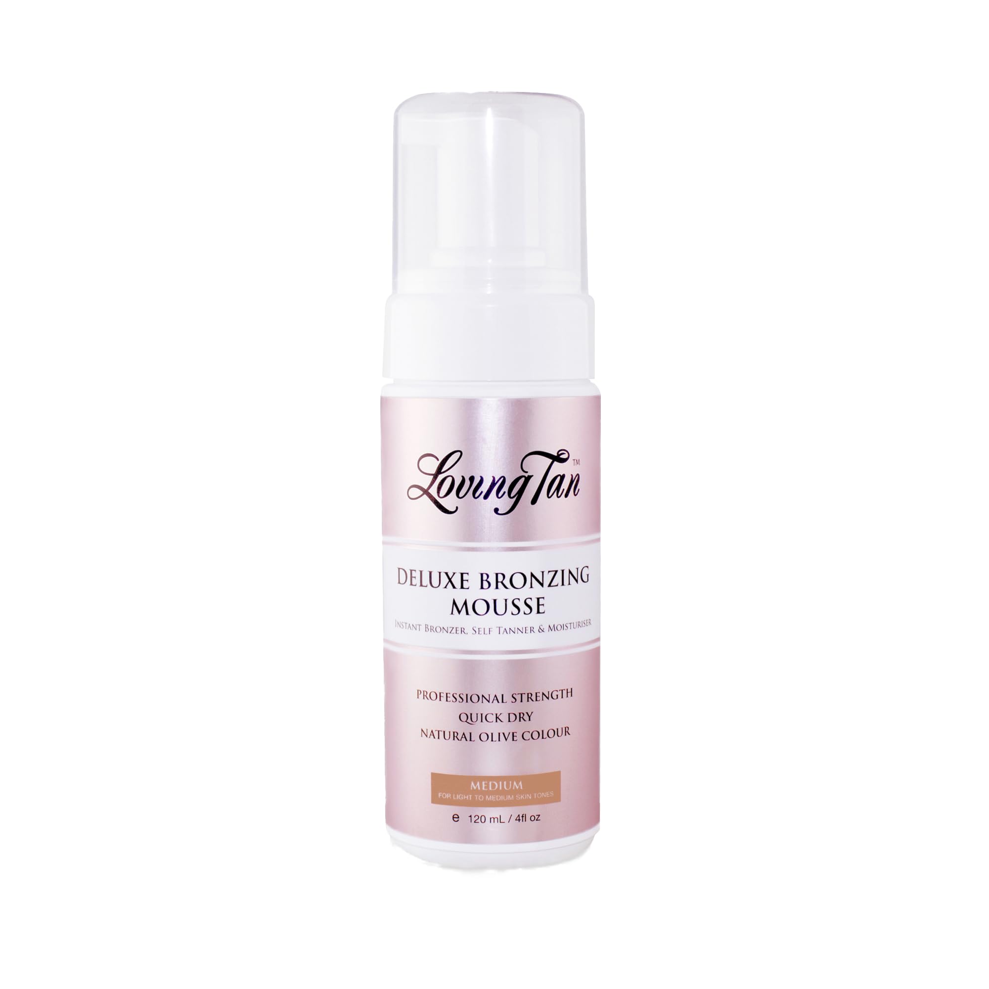 Loving Tan Deluxe Self Tanning Bronzing Mousse, Medium - Streak Free, Professional Quality Sunless Tanning - Up to 5 Self Tanner Applications per Bottle, Cruelty Free, Naturally Derived DHA - 4 FL Oz