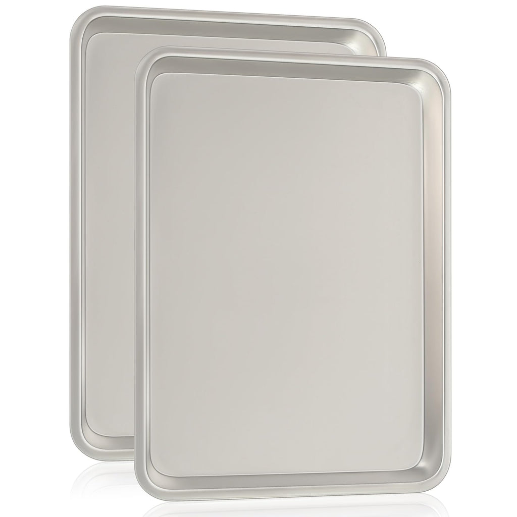 Commercial Quality Baking Sheet Pan Set, Natural Aluminum Cookie Sheet, Umite Chef Encapsulated Galvanized Steel Rim Warp Resistant Baker's Quarter Sheet Pan, Cookie Tray Pans for Baking, Roasting