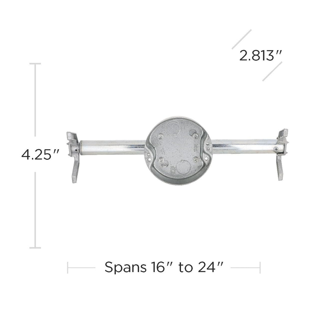 RACO RETRO-BRACE 936 1.5-in. Deep Ceiling Fan Box for Old Work 2.5-in. Knockouts, Old Work Electrical Box, Adjustable Brace, and Mounting Bracket for Ceiling Light Fixtures & Chandelier Fans