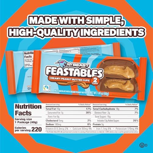 MrBeast Feastables Peanut Butter Cups Milk Chocolate, 24 Count, 2-Cup Packs