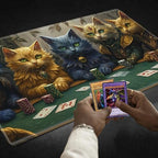Playmats for Magic: The Gathering MTG Card Game Mat Plus 50 Pcs Card Sleeves, 24 x 14 inch TCG Mat with Stitched Edge for Commander Deck Duskmourn Board Game, Cats Play Poker