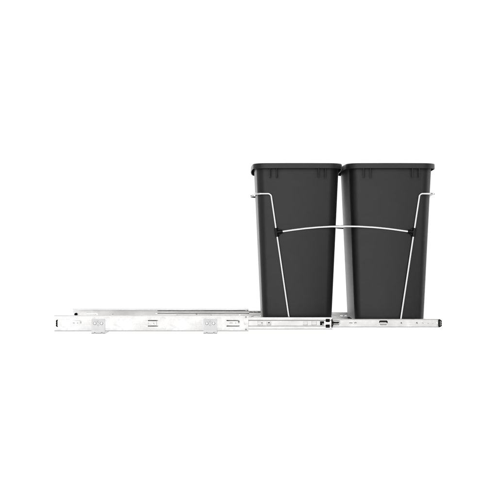 Rev-A-Shelf Double 35 Qt Pullout Trash Can for Base Kitchen Cabinets, Garbage Waste Bin System with Full-Extension Slides, Min Opening Width of 14.5", Black, RV-18KD-18C S